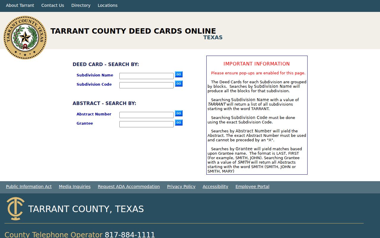 Grapevine previous residents research using Tarrant deed-history card fields