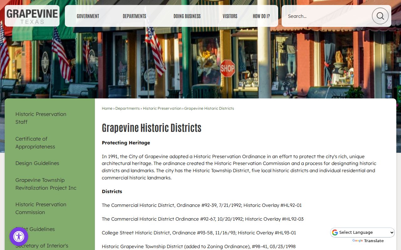 Grapevine neighbors historic districts map context