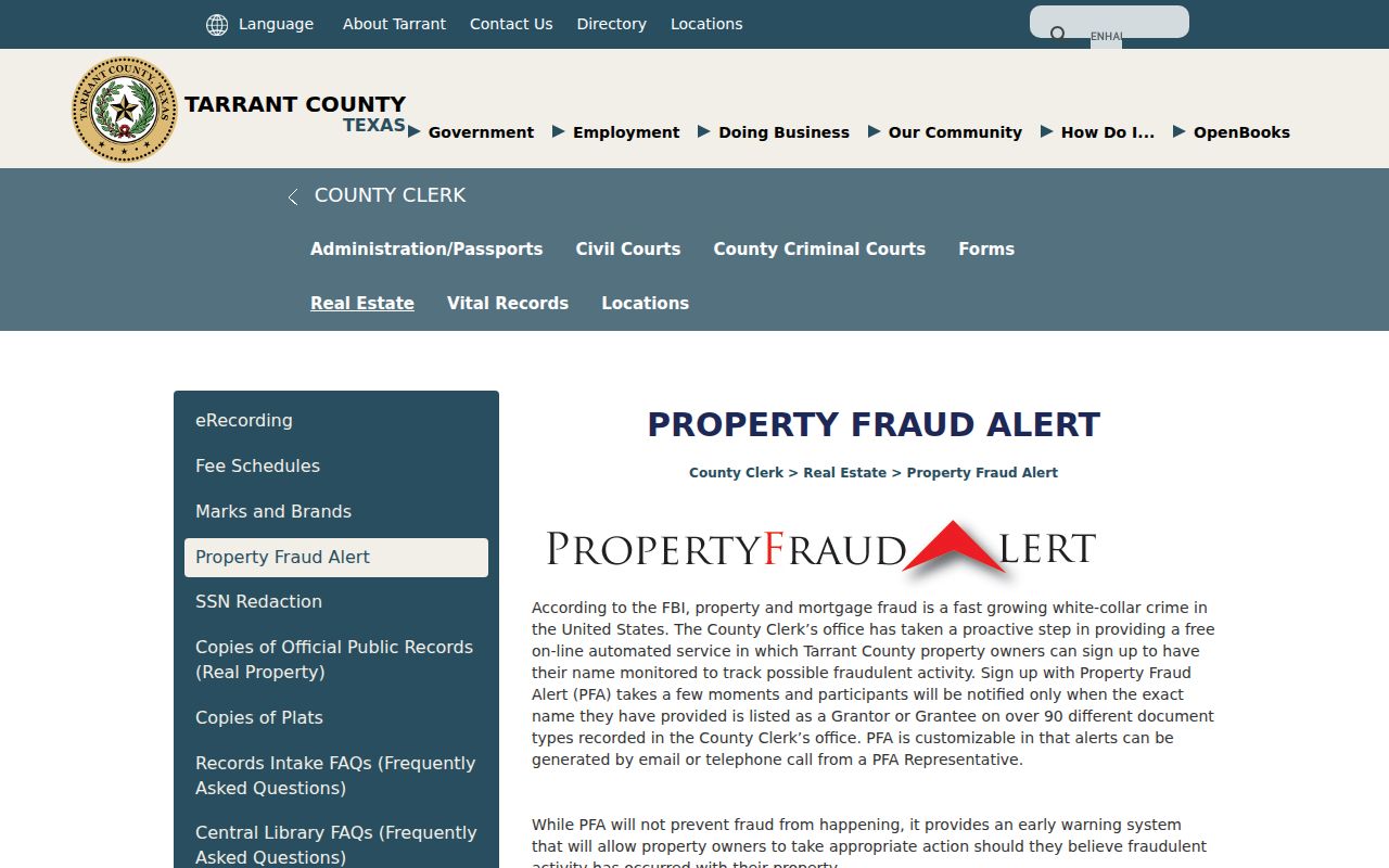 Grapevine resident records property fraud alert information