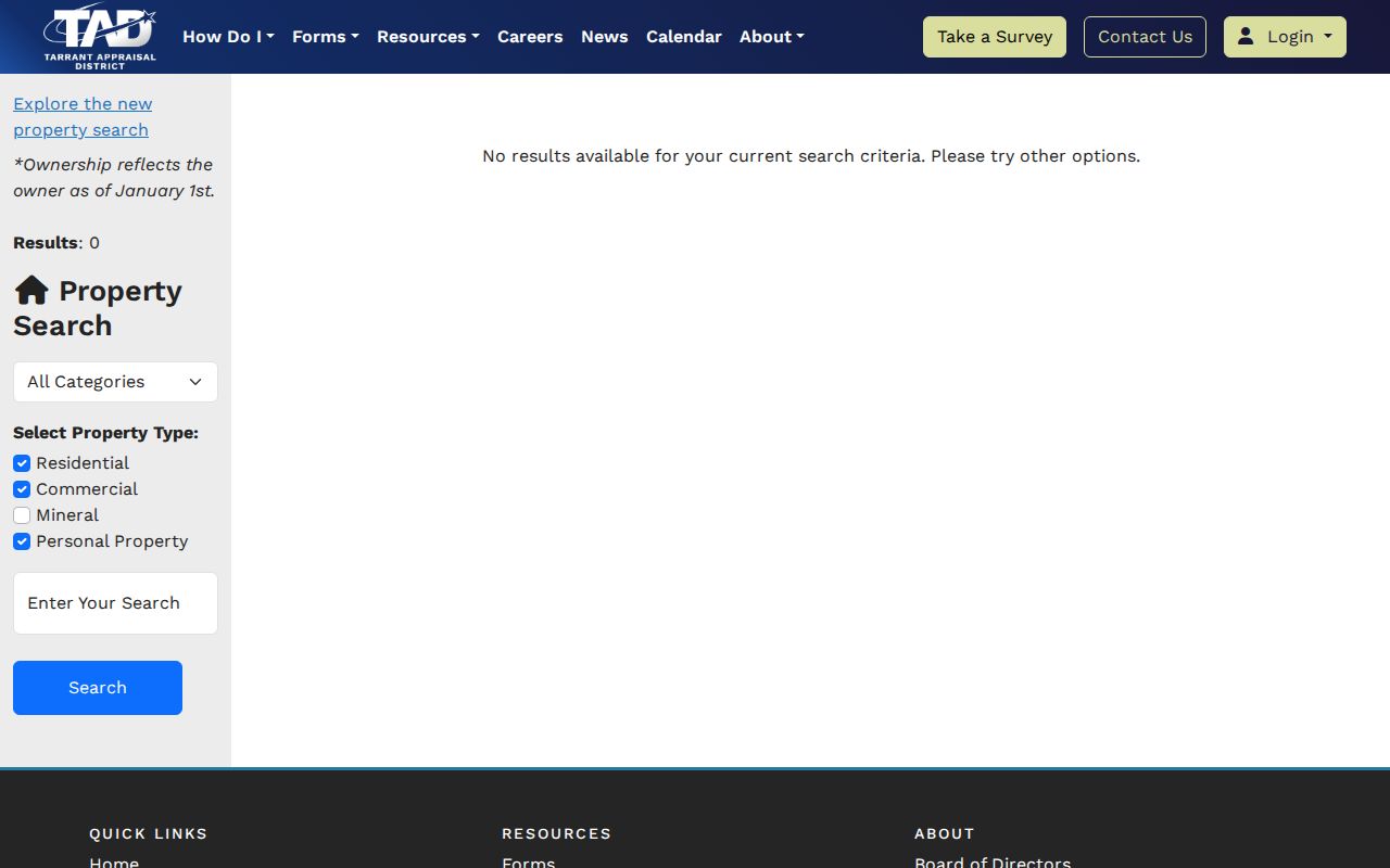 Grapevine residents directory TAD property search screen