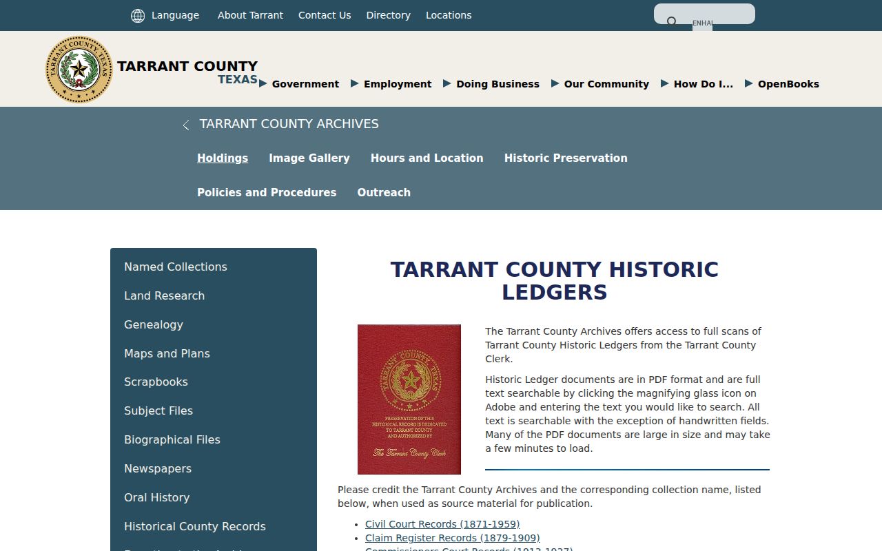 Grapevine directory archive fallback in Tarrant County ledgers
