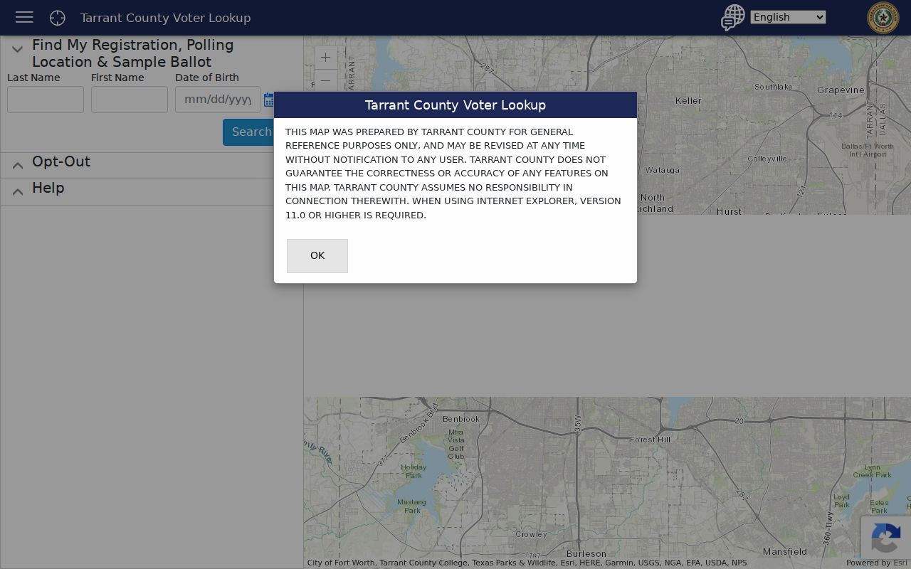 Grapevine resident-record research through Tarrant County Voter Lookup