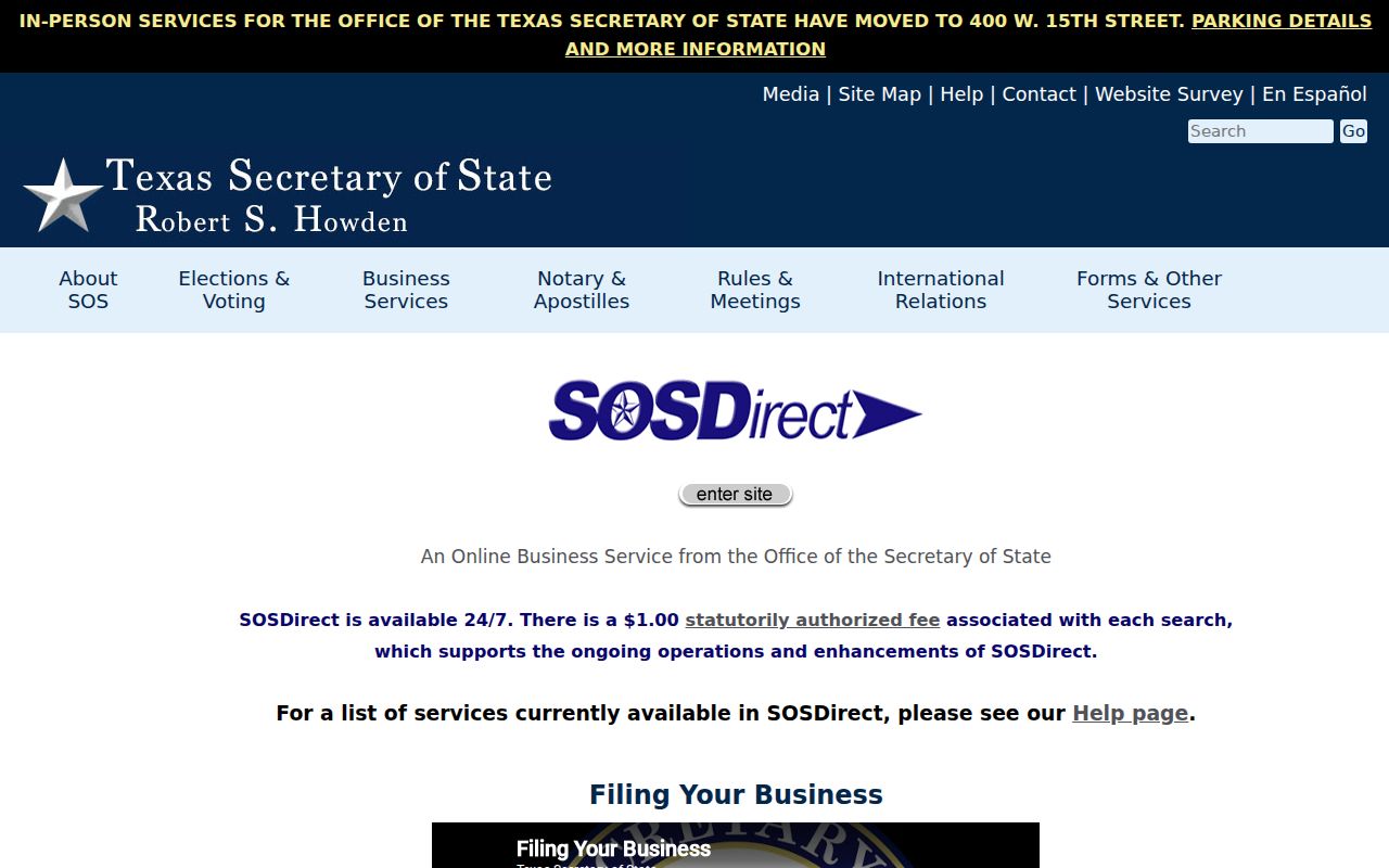 Grapevine residents directory Texas SOSDirect access page